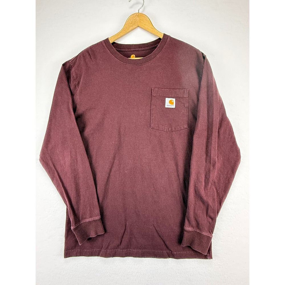 Carhartt Long Sleeve Pocket T-Shirt Mens Small Burgundy Maroon Original Fit Tee